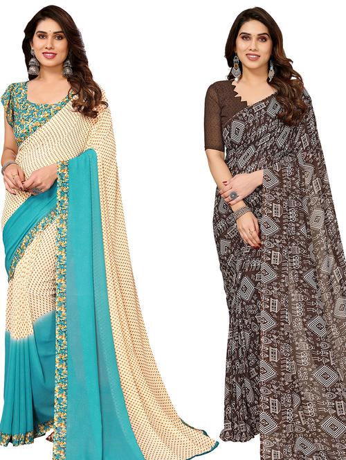 pack of 2 casual wear combo sarees with blouse - 21440147 - Very Small Image - 1