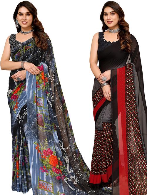 pack of 2 printed casual wear saree with blouse - 21440695 - Very Small Image - 1