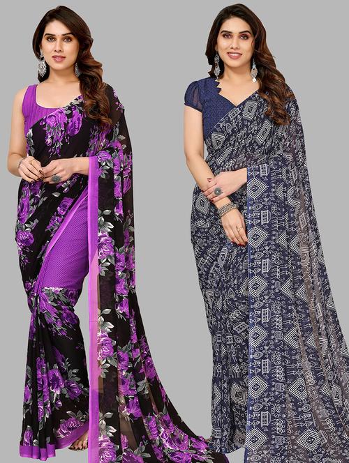 pack of 2 printed casual wear saree with blouse - 21440817 - Very Small Image - 1