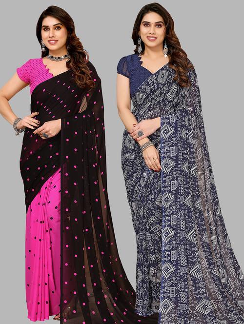 pack of 2 printed casual wear sarees with blouse - 21440966 - Very Small Image - 1