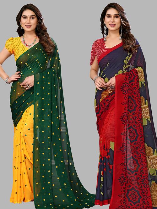 pack of 2 printed casual wear saree with blouse - 21440988 - Very Small Image - 1