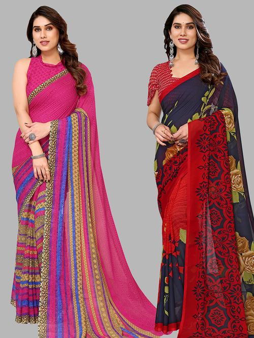 pack of 2 printed casual wear saree with blouse - 21441037 - Very Small Image - 1