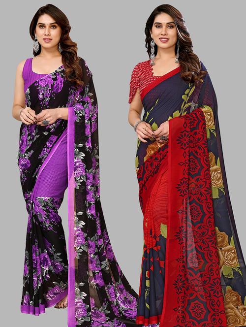 pack of 2 printed casual wear saree with blouse - 21441054 - Very Small Image - 1
