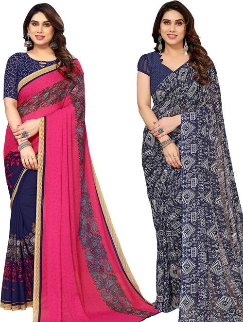 pack of 2 casual wear combo sarees with blouse - 21441081 - Very Small Image - 1