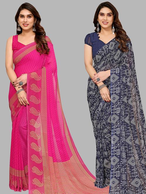 pack of 2 printed casual wear sarees with blouse - 21441252 - Very Small Image - 1