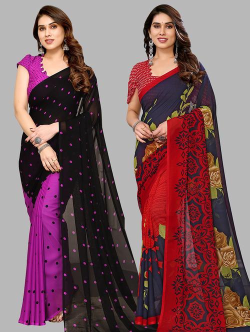 pack of 2 printed casual wear sarees with blouse - 21441310 - Very Small Image - 1