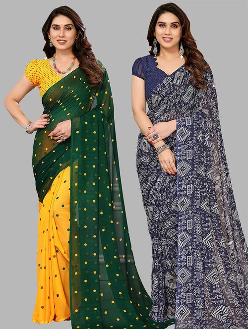 pack of 2 printed casual wear sarees with blouse - 21441428 - Very Small Image - 1