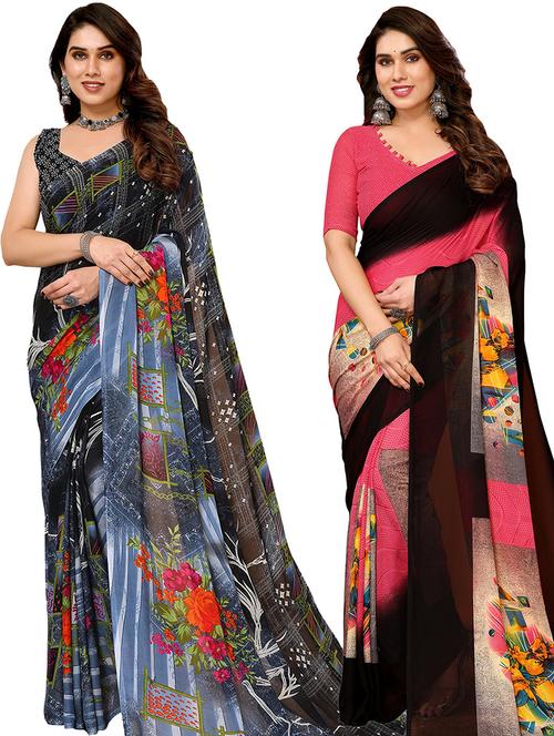 pack of 2 printed casual wear sarees - 21441502 - Very Small Image - 1