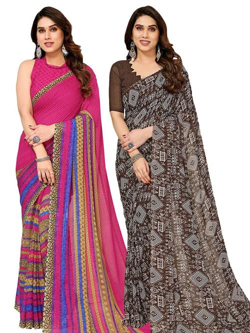 pack of 2 casual wear combo sarees with blouse - 21441700 - Very Small Image - 1