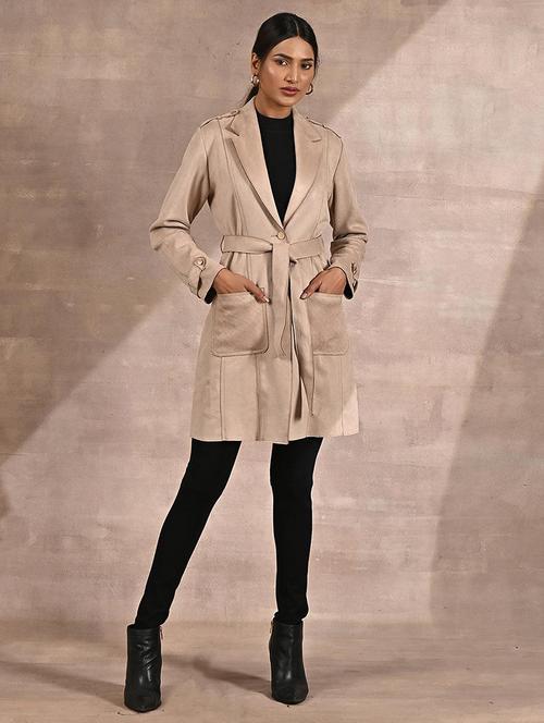 women cream solids full sleeves coat - 21443754 - Very Small Image - 1