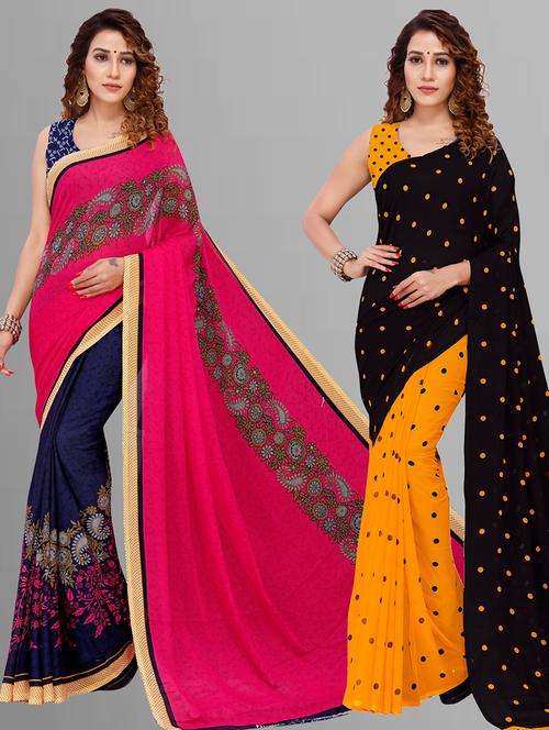 women pack of 2 casual wear combo sarees with blouse - 21443946 - Very Small Image - 1