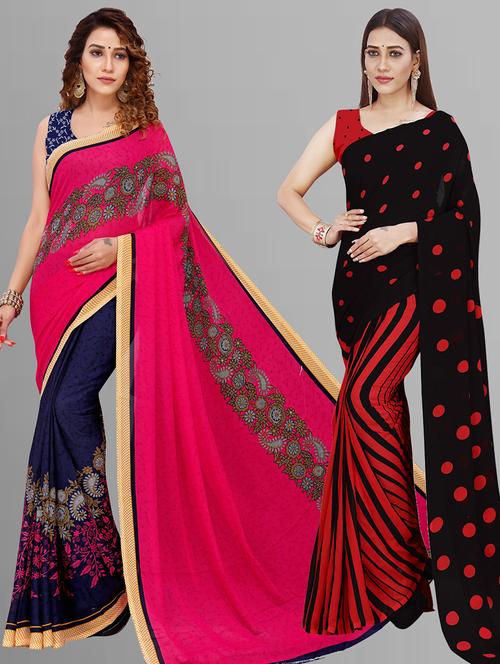 women pack of 2 casual wear combo sarees with blouse - 21444134 - Very Small Image - 1