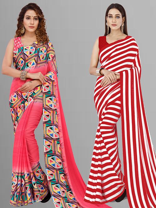 pack of 2 casual wear sarees with blouse - 21444650 - Very Small Image - 1