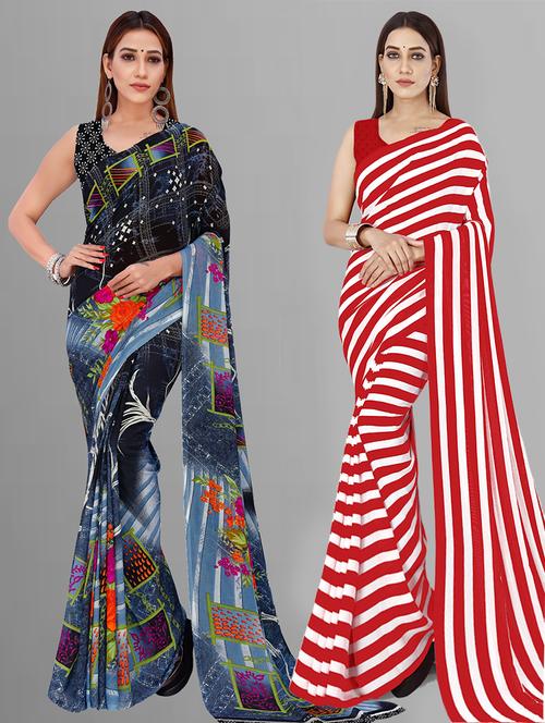 pack of 2 casual wear combo sarees with blouse - 21444657 - Very Small Image - 1