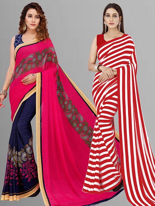 pack of 2 casual wear combo sarees with blouse - 21444837 - Very Small Image - 1
