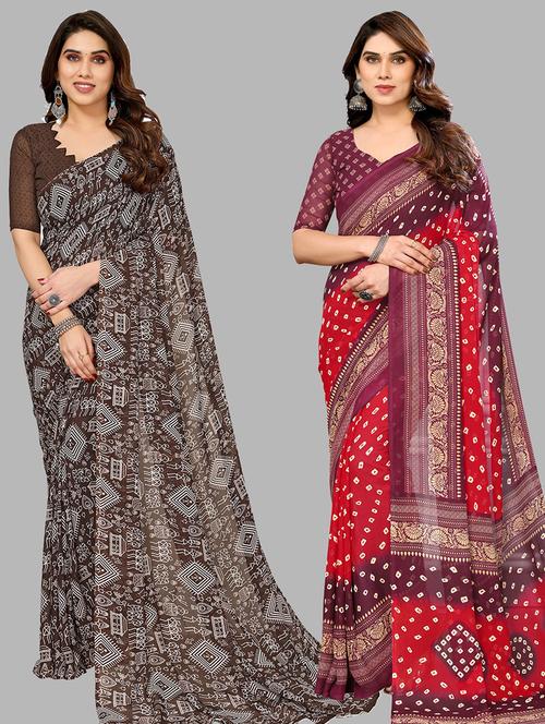 pack of 2 printed casual wear sarees with blouse - 21445027 - Very Small Image - 1