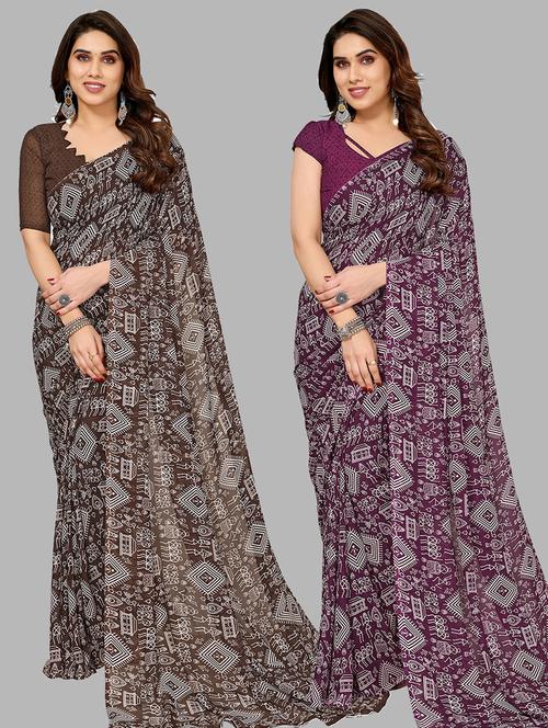 pack of 2 casual wear combo sarees with blouse - 21445096 - Very Small Image - 1
