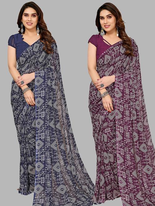 pack of 2 printed casual wear sarees with blouse - 21445157 - Very Small Image - 1