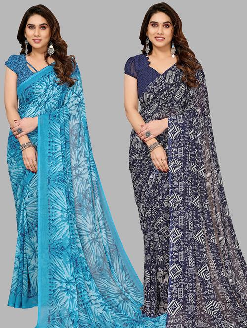 pack of 2 casual wear sarees with blouse - 21445247 - Very Small Image - 1