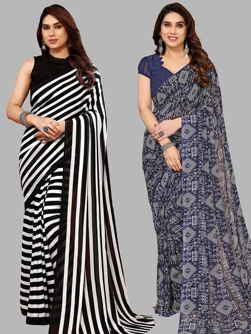 pack of 2 casual wear sarees with blouse - 21445250 - Very Small Image - 1