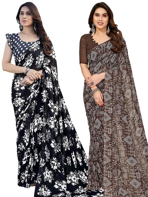 women pack of 2 printed casual wear saree with blouse - 21445251 - Very Small Image - 1