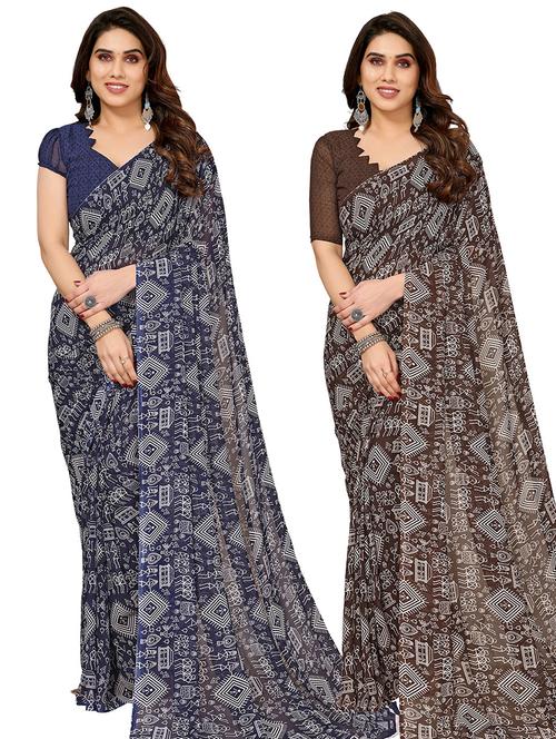 pack of 2 printed casual wear sarees with blouse - 21445291 - Very Small Image - 1