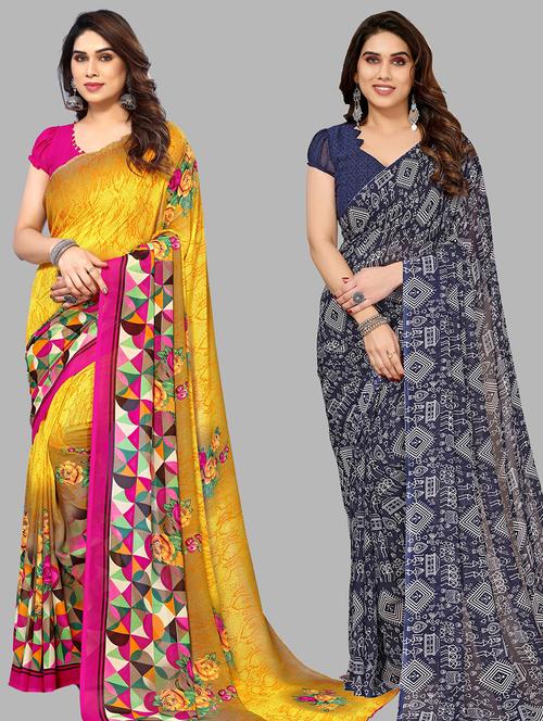 pack of 2 casual wear combo sarees with blouse - 21445356 - Very Small Image - 1