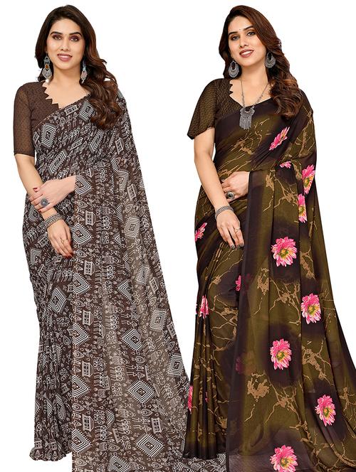 pack of 2 casual wear combo sarees with blouse - 21445419 - Very Small Image - 1