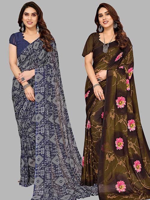 pack of 2 casual wear sarees with blouse - 21445510 - Very Small Image - 1