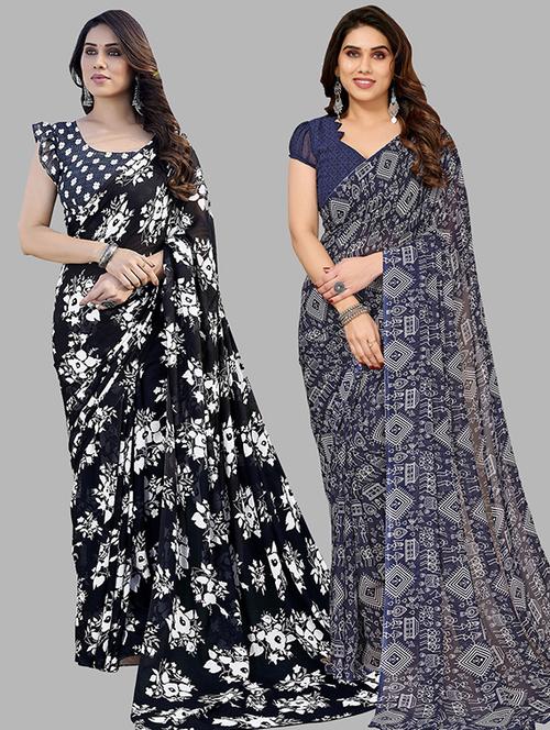 pack of 2 printed casual wear sarees with blouse - 21445927 - Very Small Image - 1