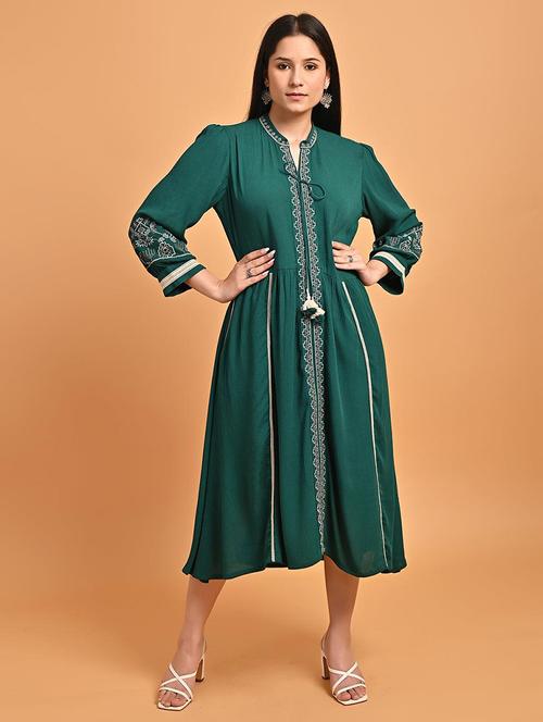 women green mandarin neck a-line dress - 21446304 - Very Small Image - 1