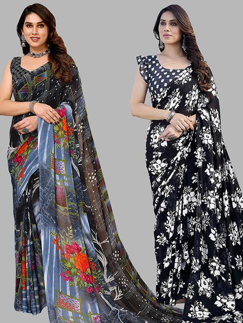 pack of 2 casual wear sarees with blouse - 21446469 - Very Small Image - 1