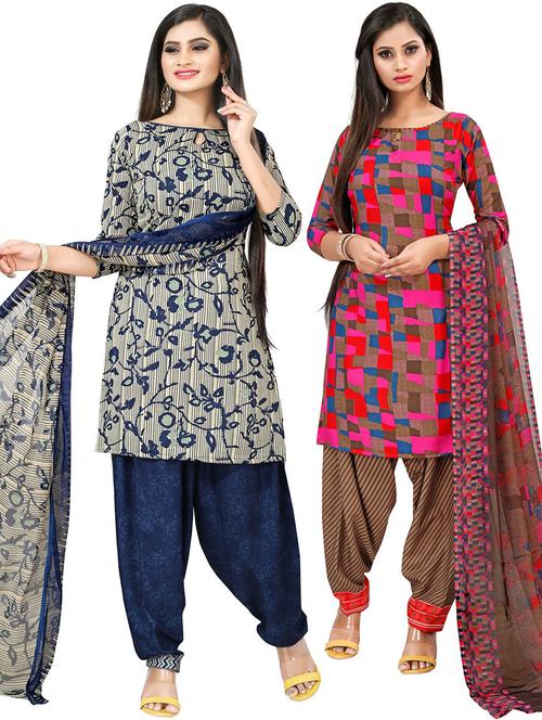pack of 2 printed unstitched suit set - 21447158 - Very Small Image - 1