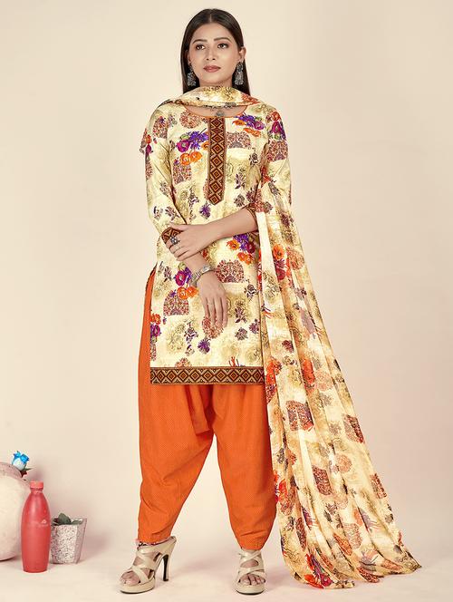 women cream unstitched suit - 21448569 - Very Small Image - 1