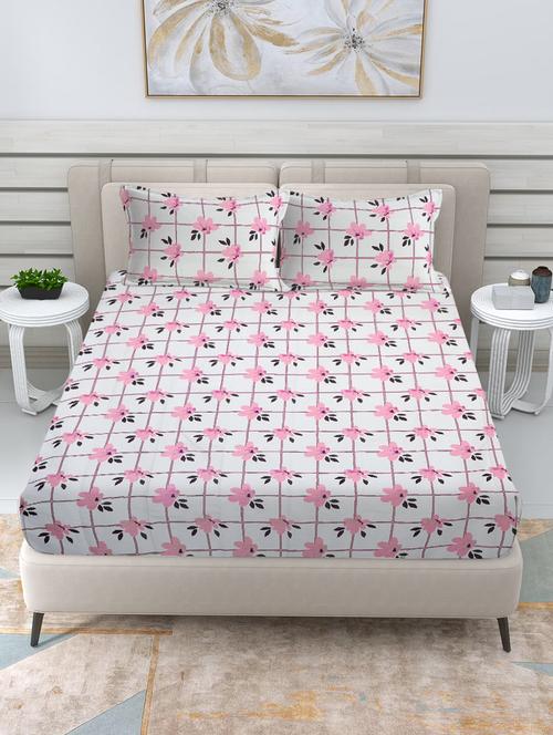 fabinaliv king size fitted double bedsheet with 2 pillow covers - 21449830 - Very Small Image - 1