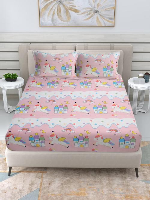 fabinaliv king size fitted double bedsheet with 2 pillow covers - 21449832 - Very Small Image - 1