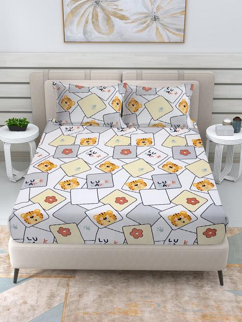 fabinaliv king size fitted double bedsheet with 2 pillow covers - 21449833 - Very Small Image - 1