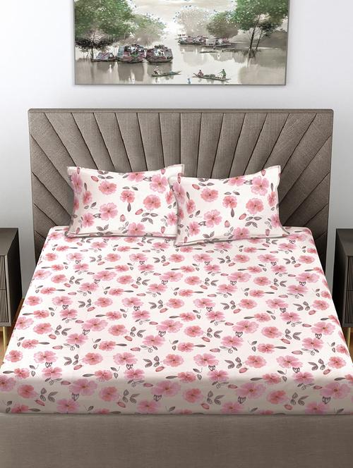 white cotton blend king size double bedsheet with 2 pillow covers - 21449841 - Very Small Image - 1