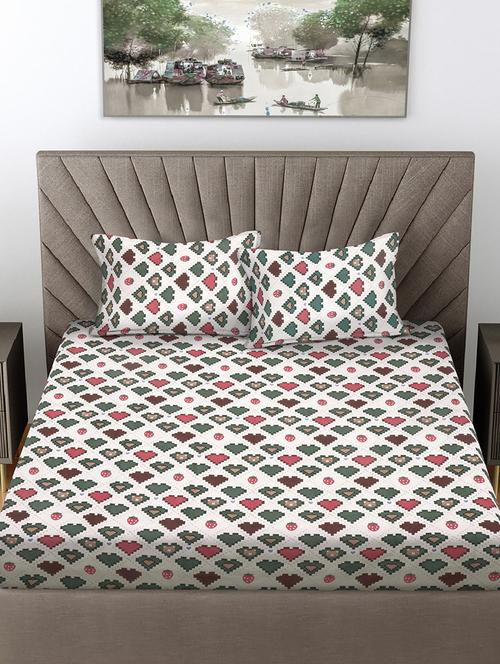 white cotton blend king size double bedsheet with 2 pillow covers - 21449848 - Very Small Image - 1
