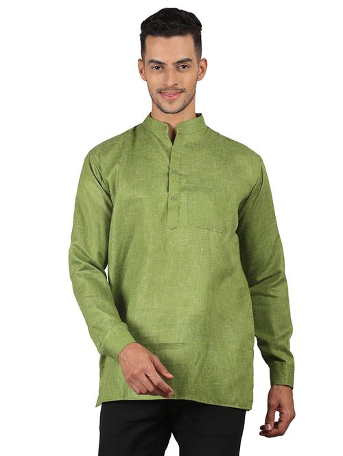 men green cotton blend short kurta - 21449870 - Very Small Image - 1