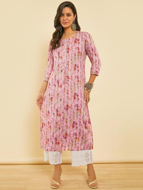 women pink rayon straight kurta - 21450216 - Very Small Image - 1