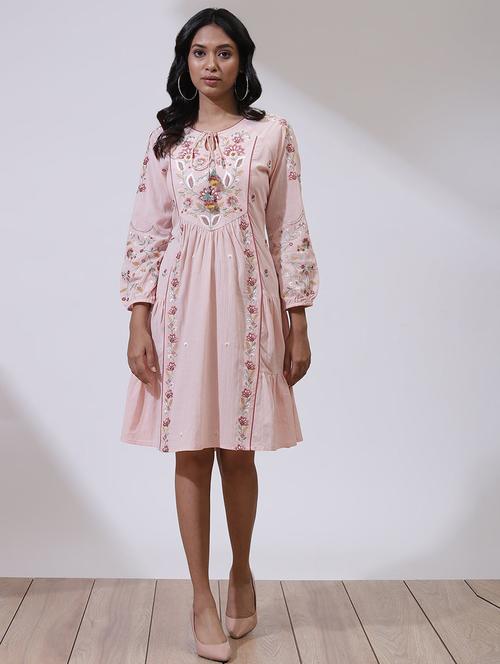 embroidered tiered dress with puff sleeves - 21450319 - Very Small Image - 1