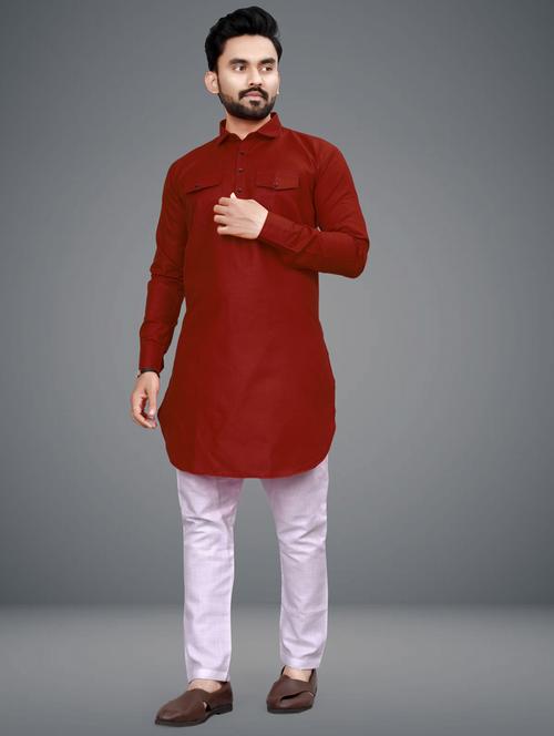 men maroon viscose kurta pyjama ethnic wear set - 21450451 - Very Small Image - 1