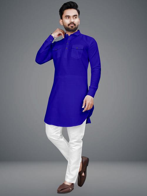 men blue viscose kurta pyjama ethnic wear set - 21450454 - Very Small Image - 1