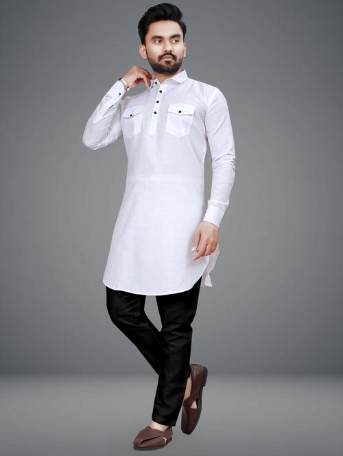 men solids shirt collar neck pathani kurtas - 21450685 - Very Small Image - 1