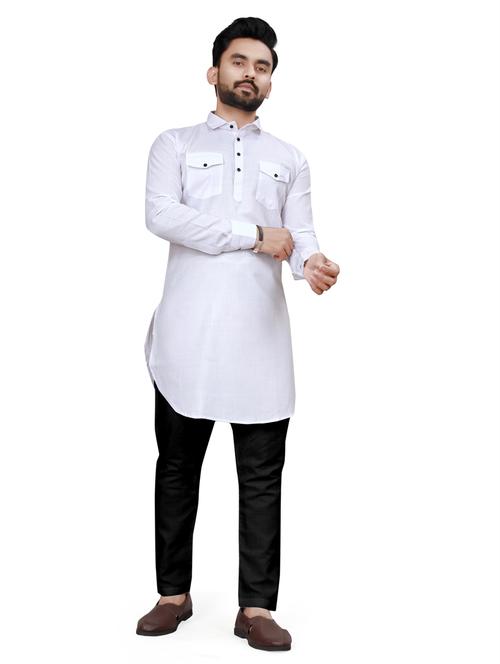 men solids shirt collar neck pathani kurtas - 21450697 - Very Small Image - 1