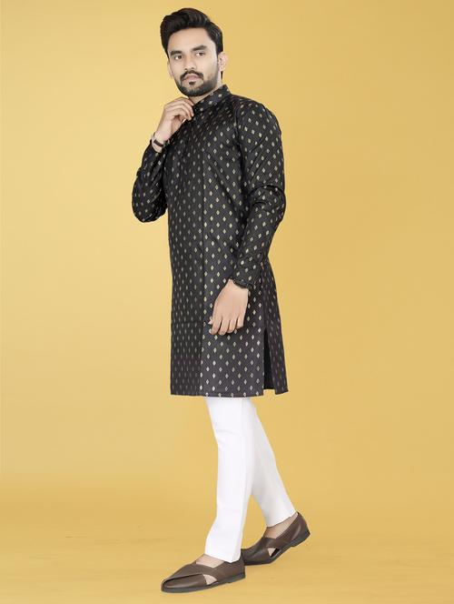 men black mandarin neck long sleeves kurta - 21450757 - Very Small Image - 1