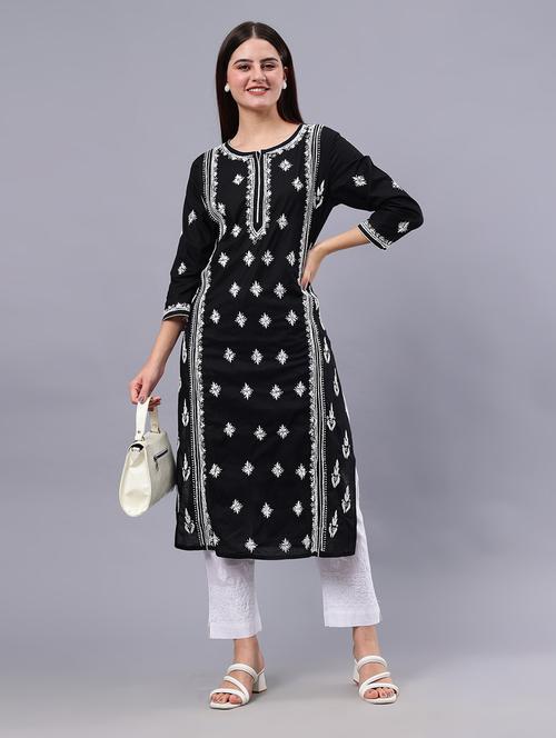 women three quarter sleeve chikankari work kurta - 21450793 - Very Small Image - 1