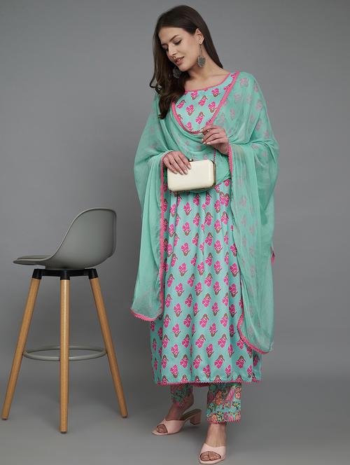women sea green kurta dupatta set - 21451101 - Very Small Image - 1