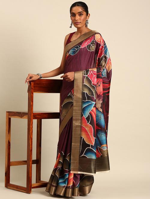 women purple printed nauvari saree with blouse - 21451339 - Very Small Image - 1